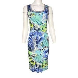 Joseph Ribkoff Dress Womens Size US 4 UK 6 Blue Green Mesh Knit Party Cocktail